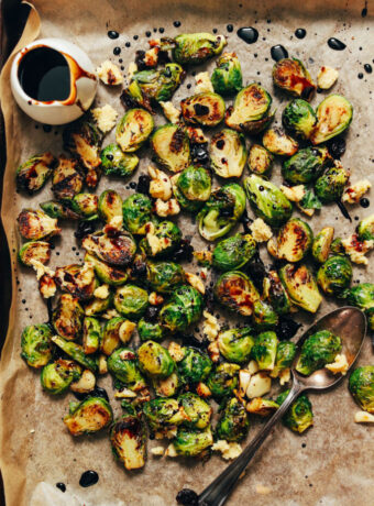 Crispy Roasted Brussels Sprouts with Balsamic Reduction (Vegan, GF)